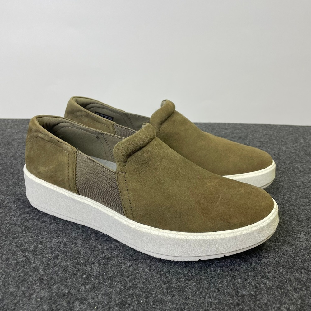 Clarks Olive Green Suede Layton Band Slip-On Shoes Platform Sneakers Womens 8M